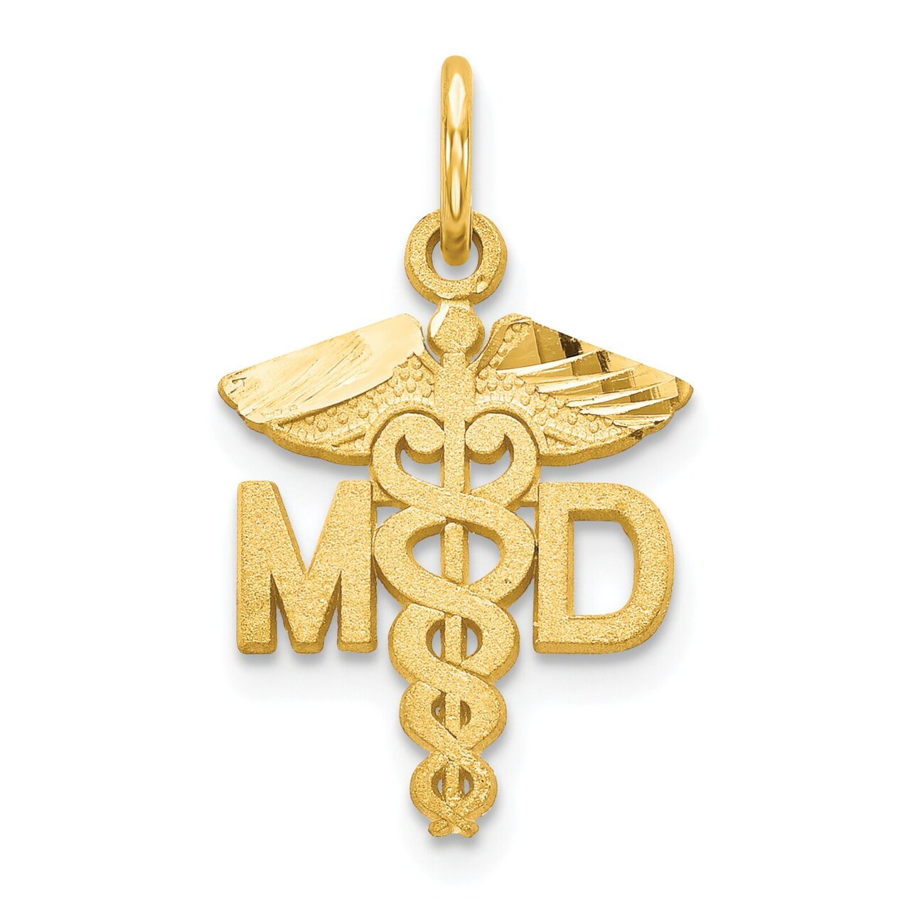 10K Yellow Gold Doctor of Medicine MD Caduceus Charm Jewerly 22mm x 13mm